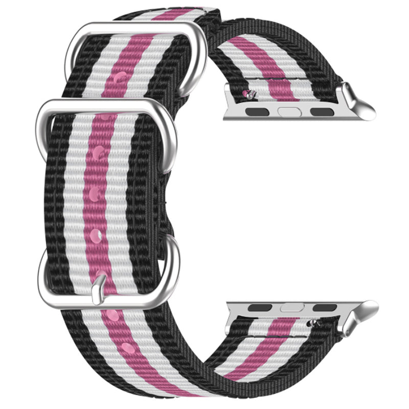 Stripes Three Loops Silver Buckle Watchband Canvas Watch Strap Replacement for Apple Watch Series 9 8 7 41mm 6 SE (2023) SE (2022) SE 5 4 40mm 3 2 1 38mm Stripes Three Loops Silver Buckle Watchband Canvas Watch Strap Replacement for Apple Watch Series 9 8 7 41mm 6 SE (2023) SE (2022) SE 5 4 40mm 3 2 1 38mm